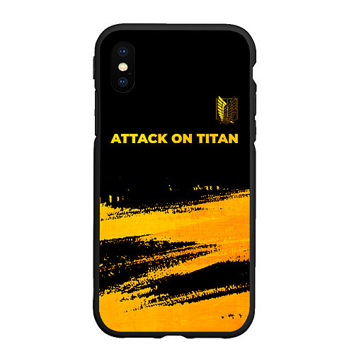 Чехол iPhone XS Max матовый Attack on Titan - gold gradient: символ сверху / 3D-Черный – фото 1
