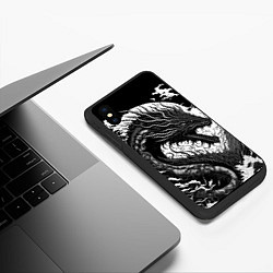 Чехол iPhone XS Max матовый Черно-белый дракон и волны, цвет: 3D-черный — фото 2