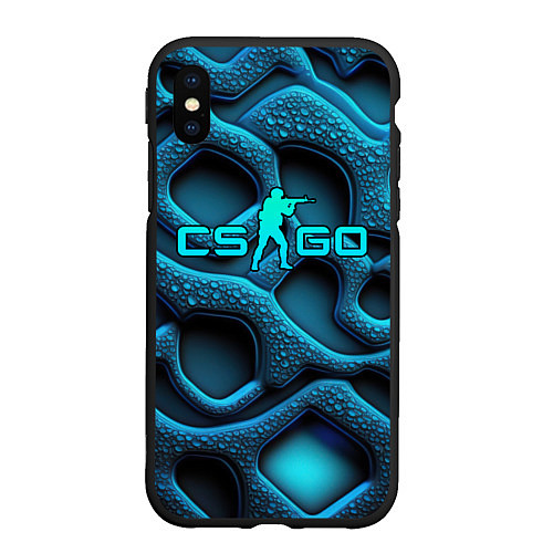 Чехол iPhone XS Max матовый CS GO blue neon logo / 3D-Черный – фото 1