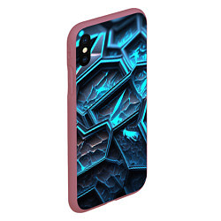 Чехол iPhone XS Max матовый Разлом синих неоновых плит, цвет: 3D-малиновый — фото 2