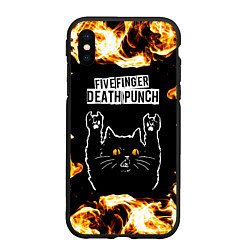 Чехол iPhone XS Max матовый Five Finger Death Punch рок кот и огонь