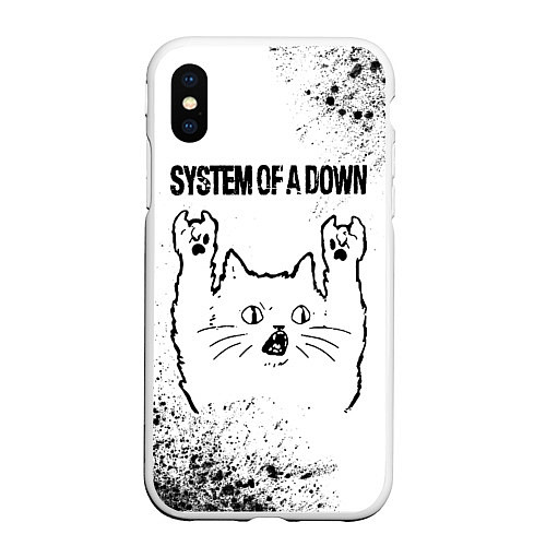 Чехол iPhone XS Max матовый System of a Down рок кот на светлом фоне / 3D-Белый – фото 1