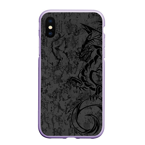 Чехол iPhone XS Max матовый Black dragon - grunge / 3D-Светло-сиреневый – фото 1