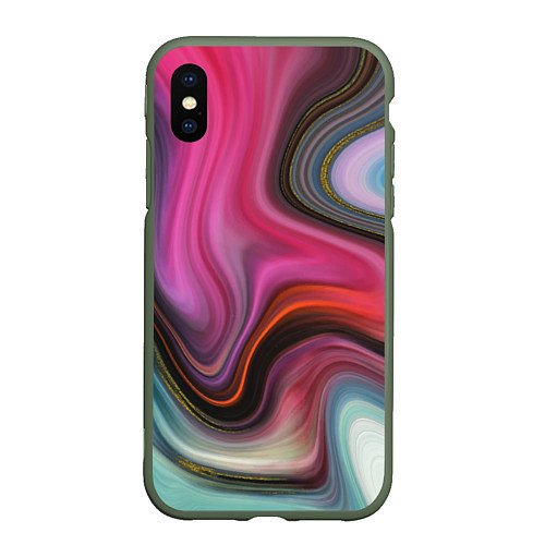 Чехол iPhone XS Max матовый Pink wave / 3D-Темно-зеленый – фото 1