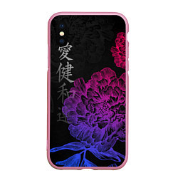 Чехол iPhone XS Max матовый Neon flowers - japanese art, цвет: 3D-розовый