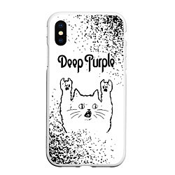Чехол iPhone XS Max матовый Deep Purple рок кот на светлом фоне, цвет: 3D-белый