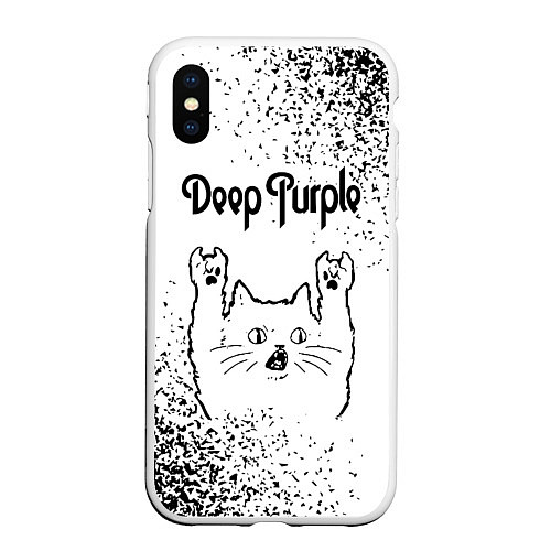 Чехол iPhone XS Max матовый Deep Purple рок кот на светлом фоне / 3D-Белый – фото 1