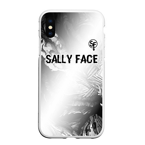 Чехол iPhone XS Max матовый Sally Face glitch на светлом фоне: символ сверху / 3D-Белый – фото 1