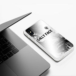 Чехол iPhone XS Max матовый Sally Face glitch на светлом фоне: символ сверху, цвет: 3D-белый — фото 2