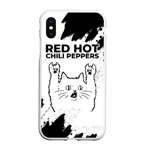 Чехол iPhone XS Max матовый Red Hot Chili Peppers рок кот на светлом фоне / 3D-Белый – фото 1