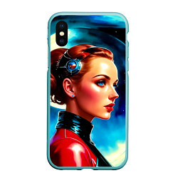 Чехол iPhone XS Max матовый Девушка связист в космосе, цвет: 3D-мятный