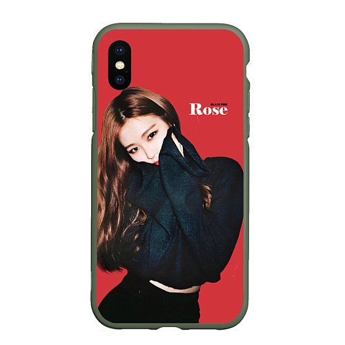 Чехол iPhone XS Max матовый Black Pink Rose / 3D-Темно-зеленый – фото 1