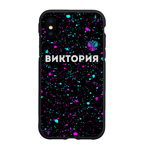 Чехол iPhone XS Max матовый Виктория и неоновый герб России: символ сверху / 3D-Черный – фото 1