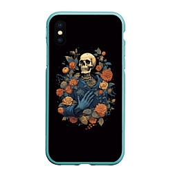 Чехол iPhone XS Max матовый Винтажный скелет в цветах, цвет: 3D-мятный