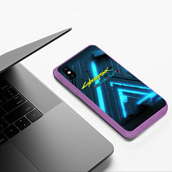 Чехол iPhone XS Max матовый Cyberpunk neon style, цвет: 3D-фиолетовый — фото 2