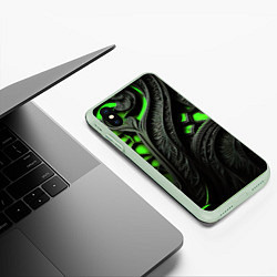 Чехол iPhone XS Max матовый Green black abstract, цвет: 3D-салатовый — фото 2