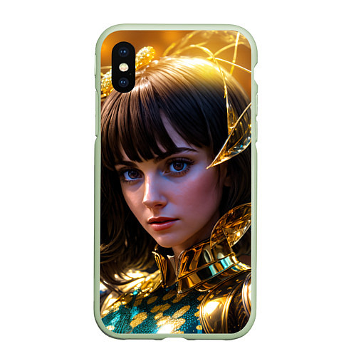 Чехол iPhone XS Max матовый Девушка в золотых латах / 3D-Салатовый – фото 1