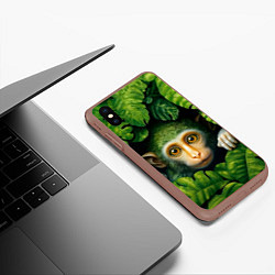 Чехол iPhone XS Max матовый Маленькая обезьянка в листьях, цвет: 3D-коричневый — фото 2