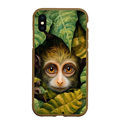 Чехол iPhone XS Max матовый Маленькая обезьянка в листьях, цвет: 3D-коричневый