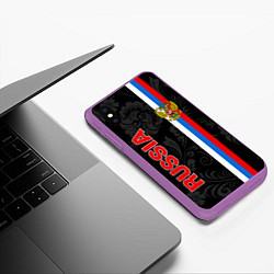 Чехол iPhone XS Max матовый Russia black style, цвет: 3D-фиолетовый — фото 2