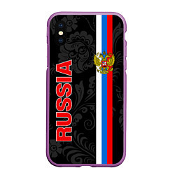 Чехол iPhone XS Max матовый Russia black style, цвет: 3D-фиолетовый