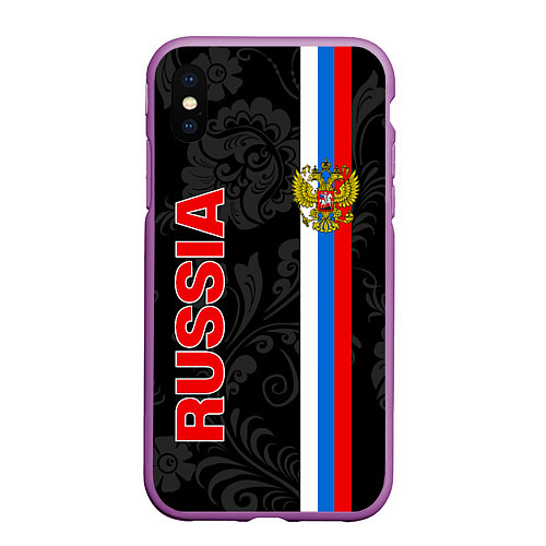 Чехол iPhone XS Max матовый Russia black style / 3D-Фиолетовый – фото 1