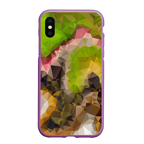 Чехол iPhone XS Max матовый Green brown pattern / 3D-Фиолетовый – фото 1