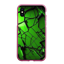 Чехол iPhone XS Max матовый Зеленое треснутое стекло, цвет: 3D-малиновый