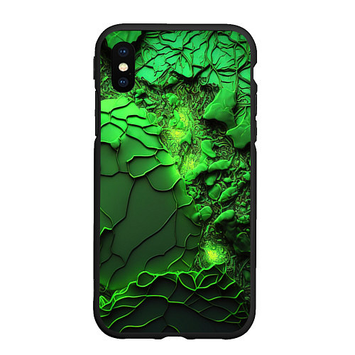 Чехол iPhone XS Max матовый Объемная зеленая текстура / 3D-Черный – фото 1