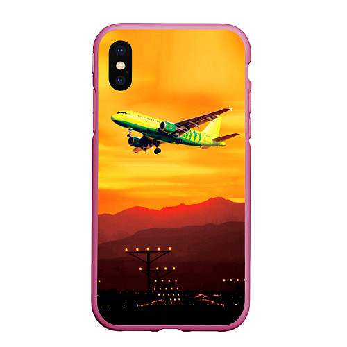 Чехол iPhone XS Max матовый S7 Боинг 737 Оранжевый закат / 3D-Малиновый – фото 1