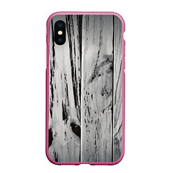 Чехол iPhone XS Max матовый Grey wood, цвет: 3D-малиновый