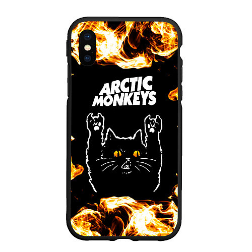 Чехол iPhone XS Max матовый Arctic Monkeys рок кот и огонь / 3D-Черный – фото 1