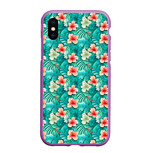 Чехол iPhone XS Max матовый Летние цветочки паттерн / 3D-Фиолетовый – фото 1