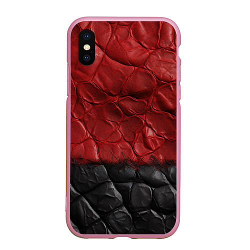 Чехол iPhone XS Max матовый Черная красная текстура / 3D-Розовый – фото 1