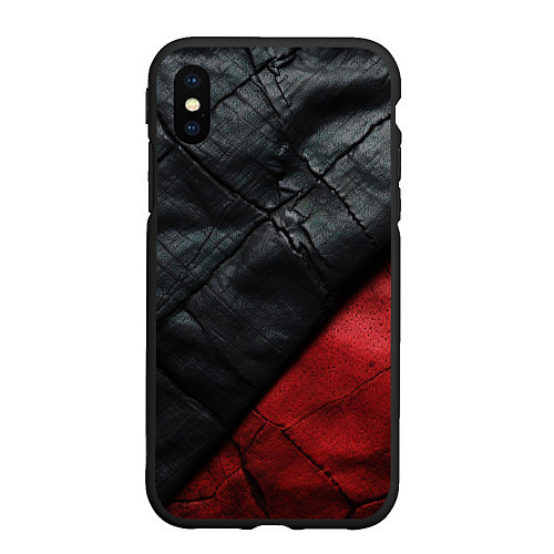 Чехол iPhone XS Max матовый Черно - красная кожа / 3D-Черный – фото 1