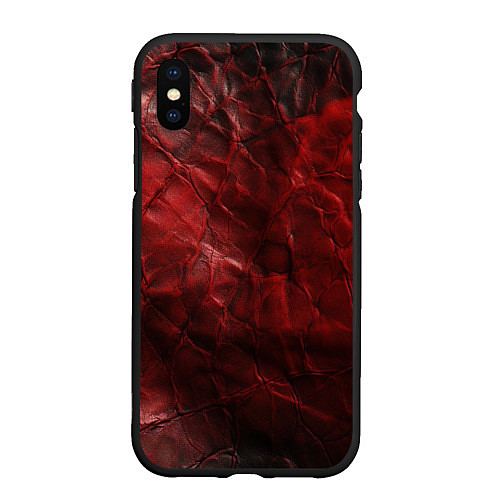 Чехол iPhone XS Max матовый Текстура красная кожа / 3D-Черный – фото 1