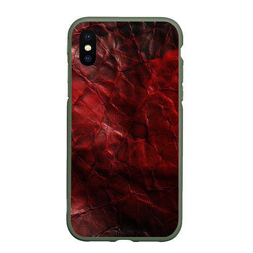 Чехол iPhone XS Max матовый Текстура красная кожа / 3D-Темно-зеленый – фото 1