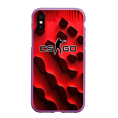 Чехол iPhone XS Max матовый CS GO black red abstract / 3D-Фиолетовый – фото 1