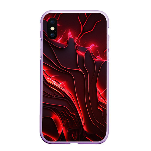 Чехол iPhone XS Max матовый Красные разломы / 3D-Сиреневый – фото 1