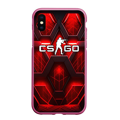 Чехол iPhone XS Max матовый CS GO red space abstract / 3D-Малиновый – фото 1