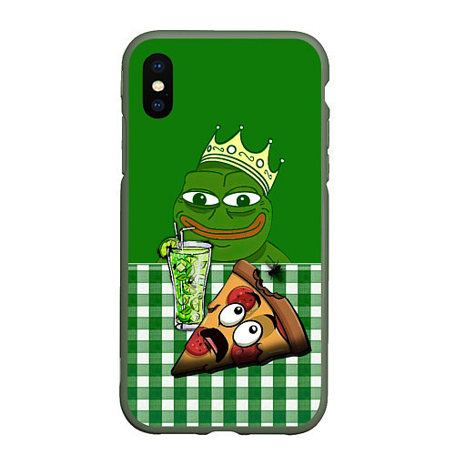 Чехол iPhone XS Max матовый Pepe King with pizza / 3D-Темно-зеленый – фото 1