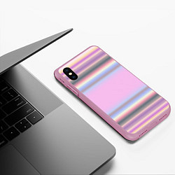 Чехол iPhone XS Max матовый Сиреневые полосы, цвет: 3D-розовый — фото 2