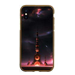 Чехол iPhone XS Max матовый Сай фай башня на другой планете, цвет: 3D-коричневый