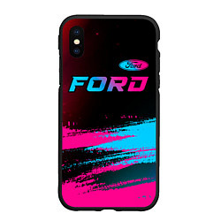 Чехол iPhone XS Max матовый Ford - neon gradient: символ сверху, цвет: 3D-черный