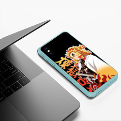 Чехол iPhone XS Max матовый Кёджуро ренгоку - иероглифы, цвет: 3D-мятный — фото 2
