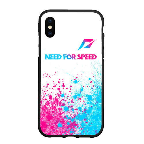 Чехол iPhone XS Max матовый Need for Speed neon gradient style: символ сверху / 3D-Черный – фото 1