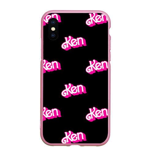 Чехол iPhone XS Max матовый Логотип Кен - патерн / 3D-Розовый – фото 1