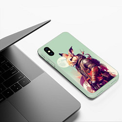 Чехол iPhone XS Max матовый Заяц на фоне луны - фантазия - нейросеть, цвет: 3D-салатовый — фото 2