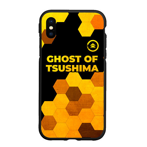 Чехол iPhone XS Max матовый Ghost of Tsushima - gold gradient: символ сверху / 3D-Черный – фото 1