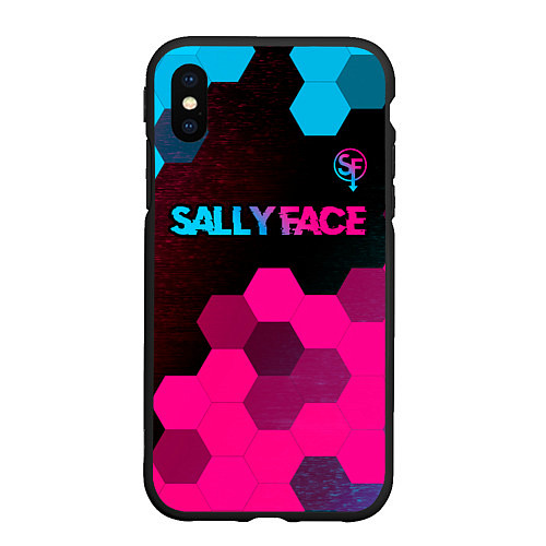 Чехол iPhone XS Max матовый Sally Face - neon gradient: символ сверху / 3D-Черный – фото 1